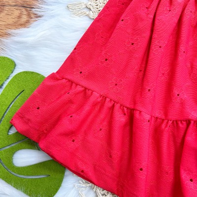 Vestido em Lase Floral com Lacinho na Alça - Vermelho